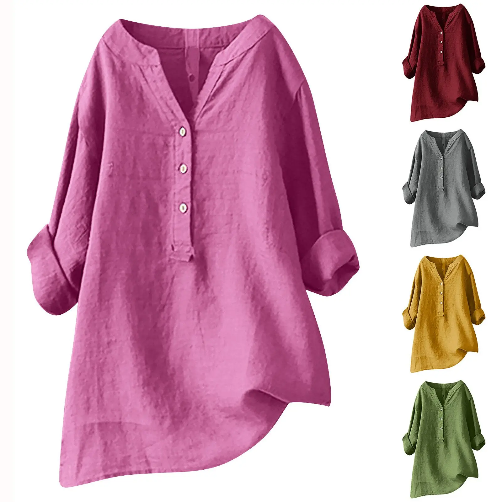 Women's v-neck long-sleeved cotton and linen top shirt, Short sleeve round neck top/shirt, Women's T-Shirt Korean style basic tops blouse