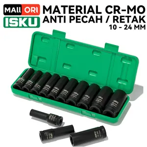 ISKU Socket Extention Impact 10pcs Bahan Cr-Mo Panjang Mata Sock Impact 1/2‘’ 6pt 10-24mm Kunci Mata Shock Impact