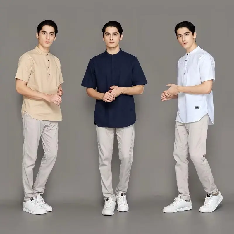 Anasera - Kurta Hanafi Casual Lengan Pendek Pakistan Baju Koko Trendy Pria - Muslim Formal Nyaman Santai Dewasa Keren Katun 1