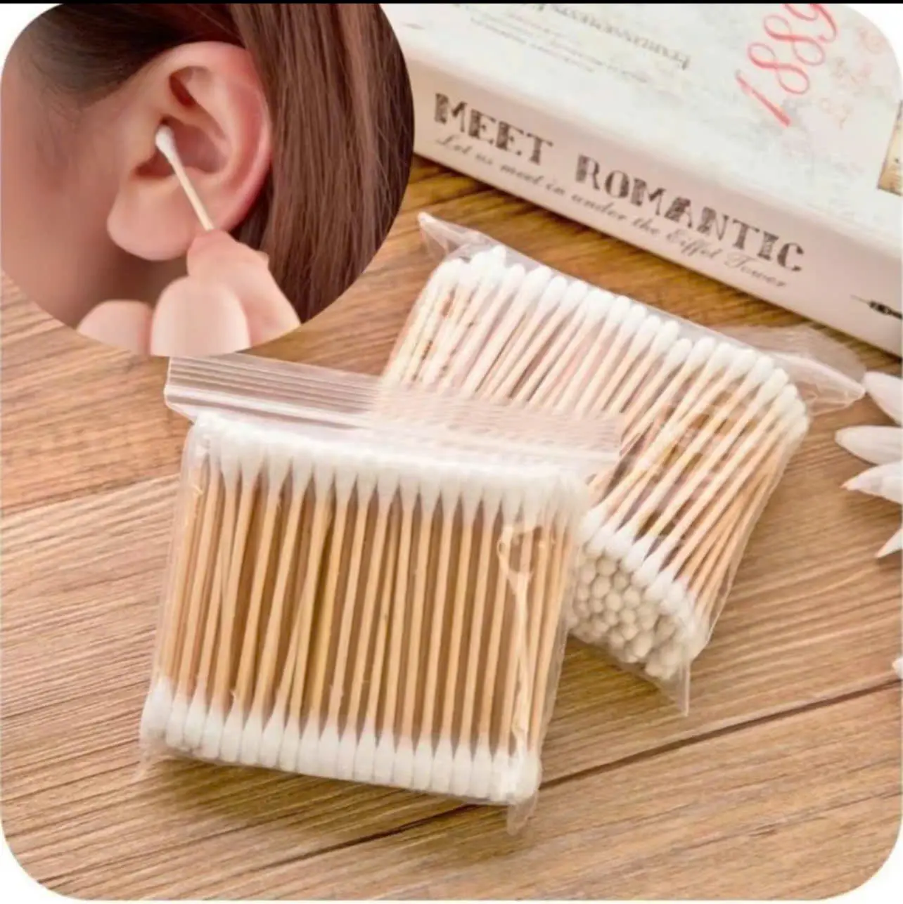 DEAL 1K Tăm Bông Gói 100 Chiếc Bằng Gỗ Tre Chắc Chắn Tiện Lợi Tăm Bông Ngoáy Tai Tre An Toàn Tiện Lợi