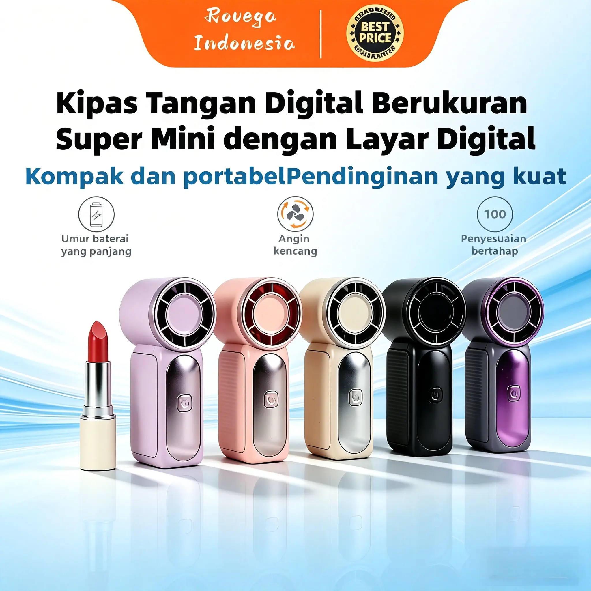 Kipas genggam mini turbin 100 kecepatan - aliran udara kuat, pendinginan cepat, tahan lama, dan mudah dibawa.