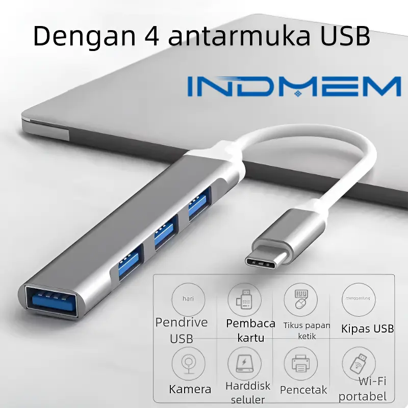 INDMEM 4 in 1 USB 3.0 Hub TIPE C USB Adapter Docking Station | Suitable for PC/laptop/Phone 4 Port card reader type