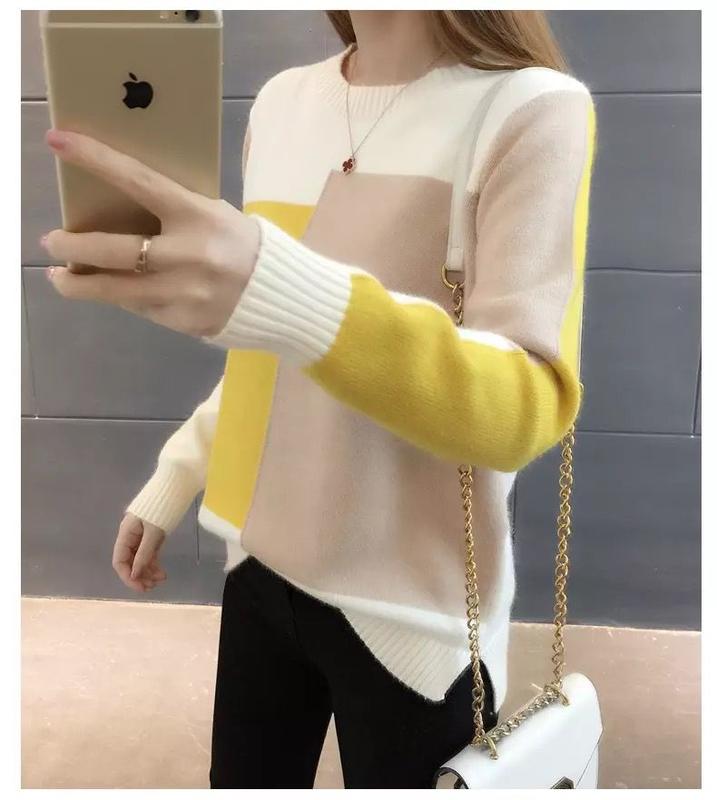 Product Introduction of ZANA Autumn and Winter Women's New Pullover Sweater Loose Korean Color Block Long Sleeve Knitted Bottom Top 10