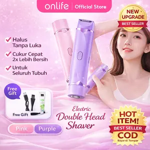 Onlife Alat Cukur Wanita Mini Epilator Shaver Hair Pencukur Bulu Ketiak Desain Kepala Ganda Tahan Air IP67 & Gift Senter Cepat Facial Gatal Halus Kaki Mesin Tangan Wajah