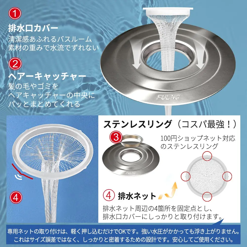期間限定クーポン 15日～25日！10％オフ【FULNG公式店】お風呂 排水溝