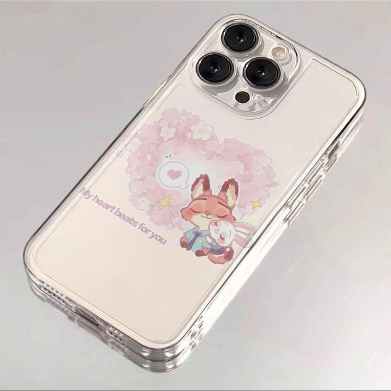 Giá siêu rẻ! Ốp lưng trong suốt chống vàng loại space, bảo vệ camera toàn diện, in họa tiết Judy và Nick Zootopia mùa xuân tươi đẹp, phù hợp tất cả dòng iPhone