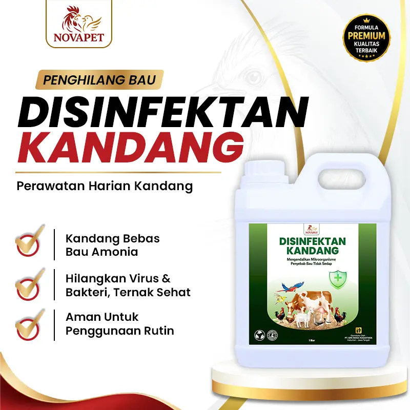 NOVAPET Disinfektan Kandang Ternak 1 Liter - Penghilang Bau Kandang Bantu Kendalikan Bakteri & Virus Pada Kandang Ternak Ayam Kambing Sapi & Hewan Lainya