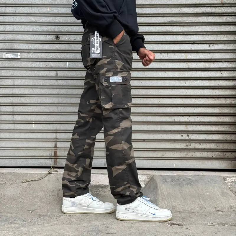 BISA COD SM RM DENIM Celana Cargo Camo Loreng Reguler Fit Loreng Brown Relax Pants Pria 2