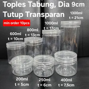 Harga 10pcs Toples Tabung Tutup TRANSPARAN 200ml 250ml 400ml 600ml 800ml 1000ml 1300ml