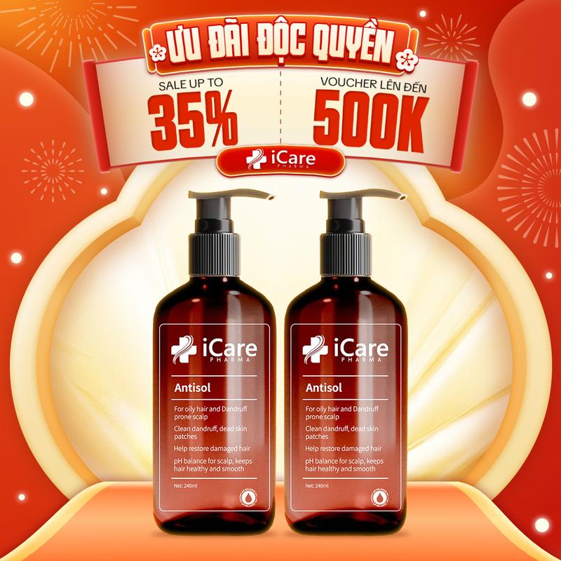 COMBO 02 Chai Dầu Gội Antisol Hỗ Trợ Sạch Gàu Thương Hiệu iCare Pharma