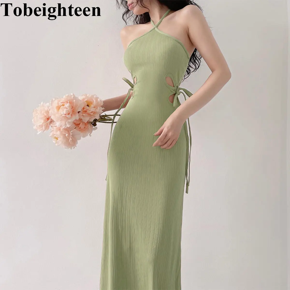 YL23297GN Halterneck Cutout Dress