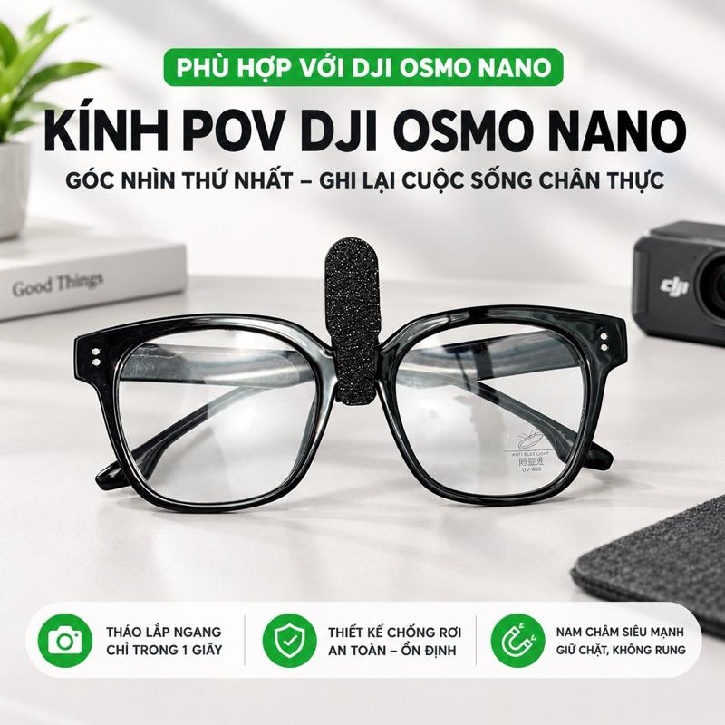 Kính POV DJI Osmo Nano - Góc Nhìn Thứ Nhất - Nam Châm Siêu Chắc Chắn - Thiết Kế Siêu Nhẹ - Phù Hợp Nhiều Hoạt Động Ngoài Trời - Gọng Kính Cao Cấp - Màu Đen