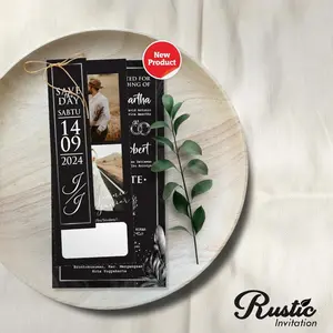 (50 pcs) UNDANGAN PERNIKAHAN RUSTIC TALI RAMI Kertas Plastik Black White Cards