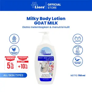 LIORA Milky Body Lotion Goat Milk 750ML | Hand Body Lotion Pencerah Kulit Tubuh | Lotion Badan Susu Kambing Melembapkan Kulit Kering & Kusam | Body Lotion Whitening Melembutkan, Menutrisi & Merawat Kulit Agar Cerah, Halus dan Lembap