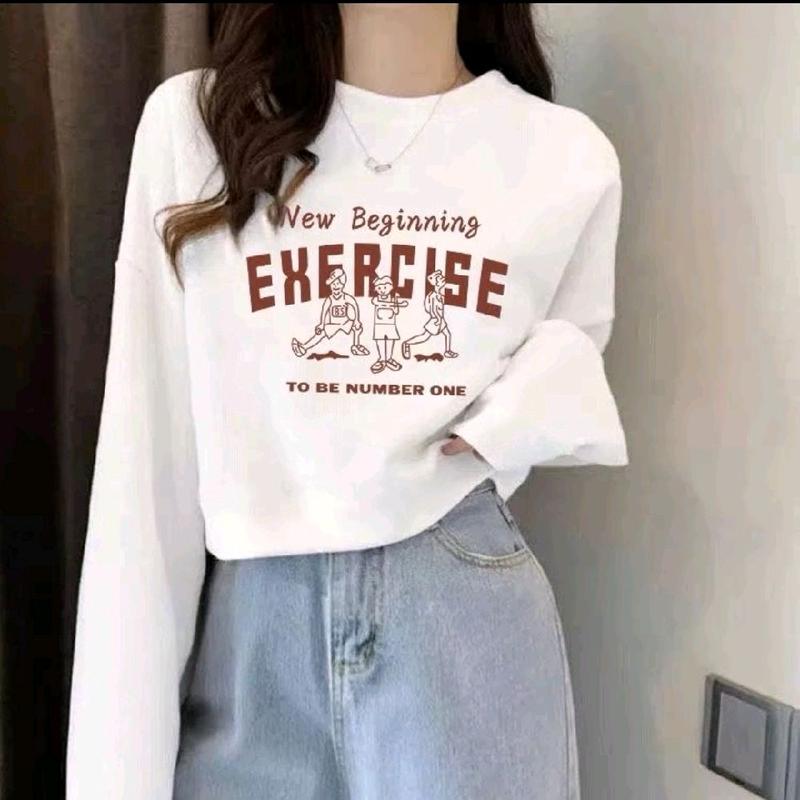 Kaos Wanita Lengan Tangan Panjang Wanita Katun - Atasan Polos Dewasa - Baju, Hitam Cewek Kaos Oblong Distro Combed Oversize Nyaman 0