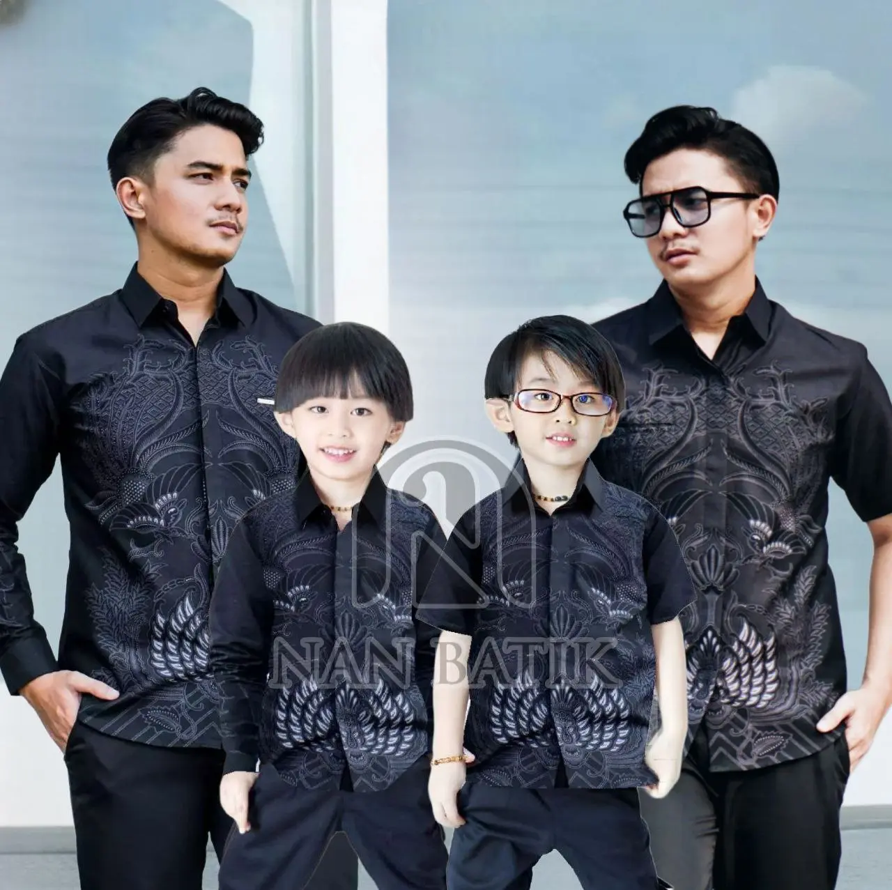 KEMEJA BATIK PUSOKO AYAH DAN BATIK ANAK WARNA HITAM ABU KEMEJA BATIK DEWASA