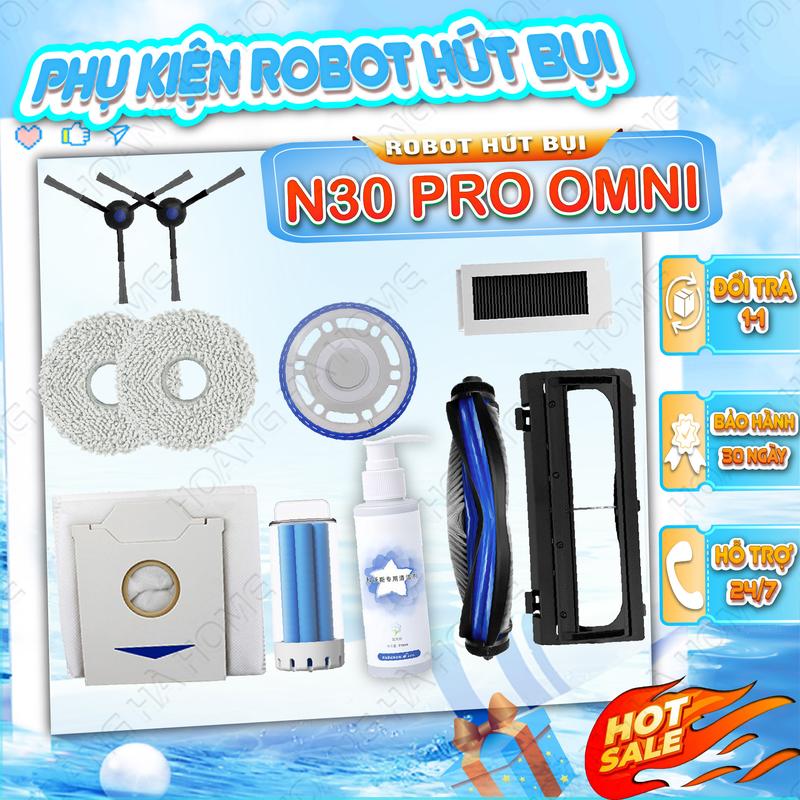  Phụ kiện robot hút bụi Ecovacs N30 Pro Omni - Phụ kiện robot Ecovacs N30 Pro Omni - Nước lau sàn Ecovacs - khăn lau robot hút bụi ecovacs - chổi cạnh robot hút bụi ecovacs - Túi rác robot hút bụi - Màng lọc bụi robot hút bụi 