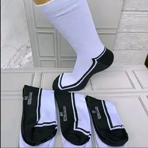6 pasang kaus kaki sekolah hitam putih sebetis  SD SMP SMA katun tebal Fashion Kaos