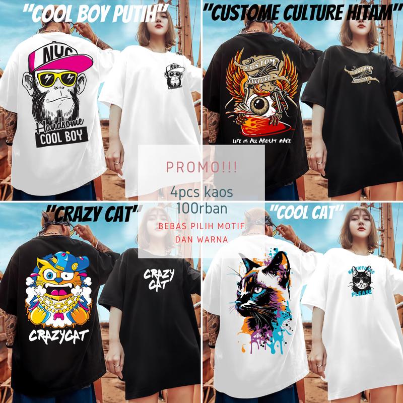 PAKET 4PCS 100RIBU UNISEX BISA CEWE COWO BEBAS PILIH MOTIF DAN WARNA 100% KATUN Combed Distro Nyaman Motif 8