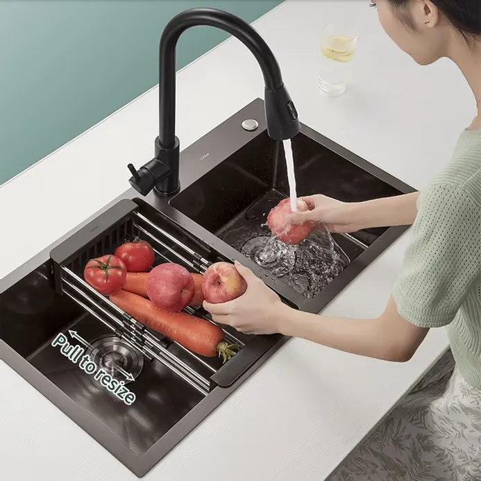 Wastafel Cuci Piring Kitchen Sink Bak Dapur Paket Super Komplit Full Hitam Satu Lubang Stainless Sus 304 Dijamin Anti Karat Kran Set Baja Black 2