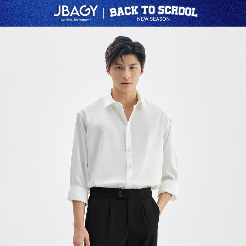 Áo Sơ mi nam form rộng vải lụa tăm thoáng mát đa dạng màu Trắng Đen Ghi Be thương hiệu JBAGY  - JS0101 Menswear Shirt