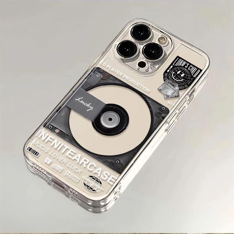 Khuyến mãi lớn! Ốp lưng trong suốt kiểu space cho iPhone chống trượt tay, nút bấm nhạy không kẹt, họa tiết máy hát đĩa cổ điển, phù hợp mọi dòng iPhone