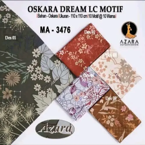 Oskara Hijab Azara Segi Empat Voal Motif dengan Logo