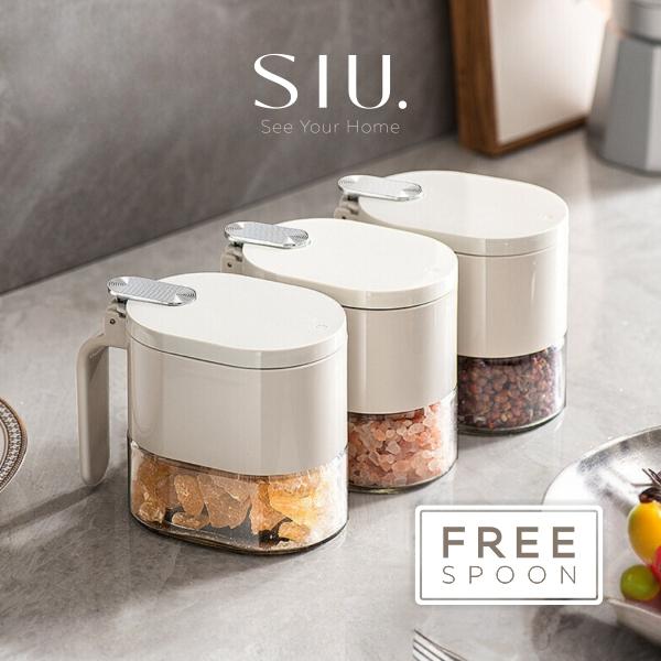 Habu Square Glass Seasoning Jar FREE Spoon - Kotak Bumbu Dapur Sendok Double Silen Karet Kedap Udara 1