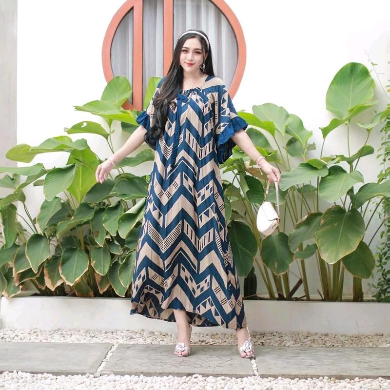 SEDRESS INARA ZIKZAK JUMBO VIRAL KEKINIAN DASTER LONGDRES GAMIS TERBARU TERLARIS TERMURAH Tidur Menyusui Melar Rayon Casual Motif 2