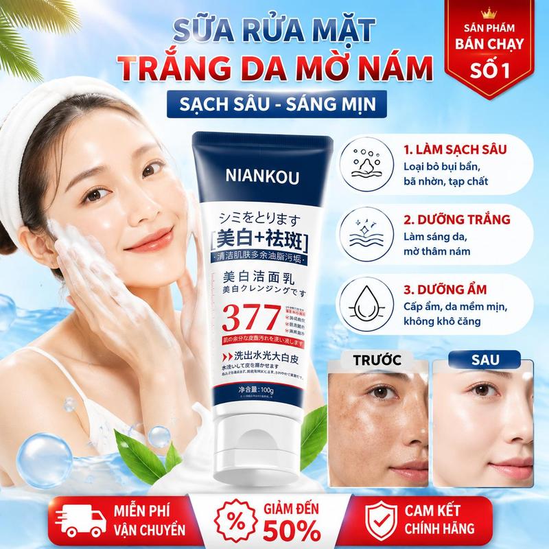 Sữa Rửa Mặt Trắng Da Mờ Nám , Tàn Nhang, Sữa Rửa Mặt Cấp Ẩm, Dưỡng Sáng Trắng Da,Trẻ Hóa Làn Da, Sạch Sâu