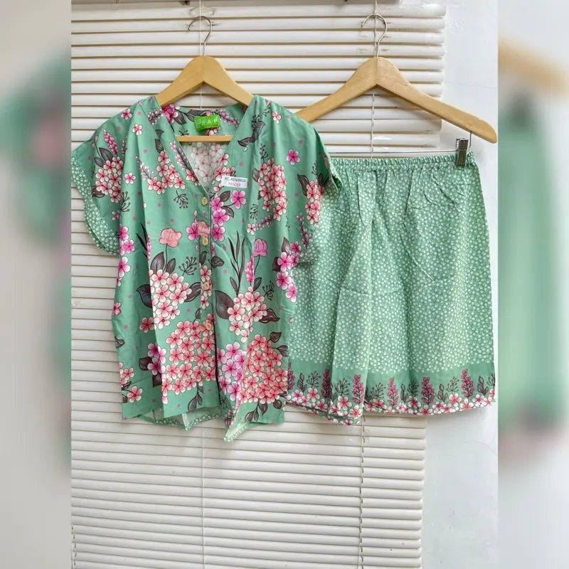 HAP Setelan Kenanga Pendek Oneset busui friendly kancing depan bahan rayon premium adem Lembut Panjang 0