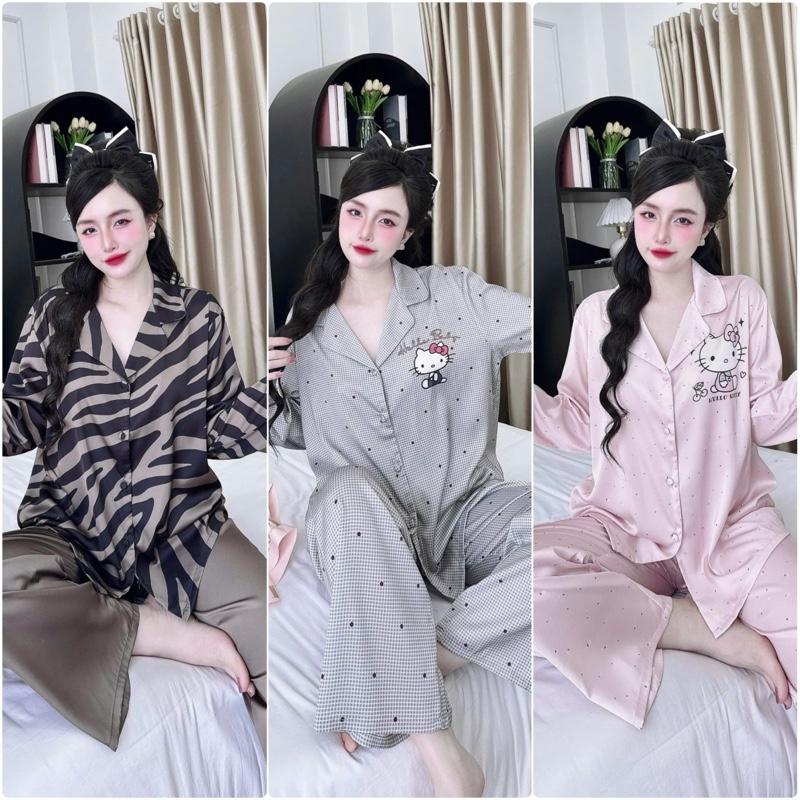  Đồ bộ nữ pijama- lụa hàn châu - 2 size - truyền thống- tay dài quần dài 95cm - kittyyy 