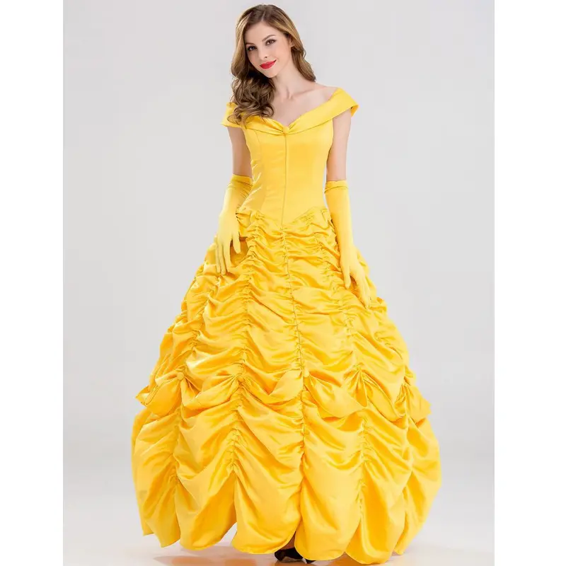 Movie Beauty and the Beast Cosplay Dress Adult Women Princess Belle Dress  With Glove Kids Girls Belle Yellow Long Dresses Christmas Party Fairy Tale  Princess Costume - TikTok Shop Philippines