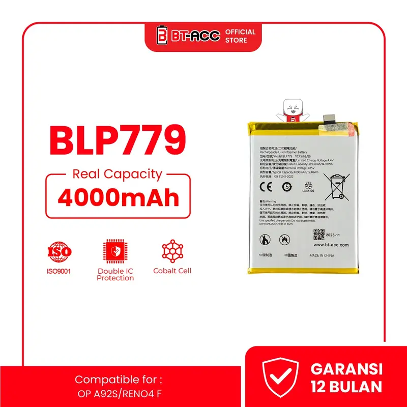 BT-ACC BLP779 Battery Baterai Compatible For Oppo A92S / Reno 4F