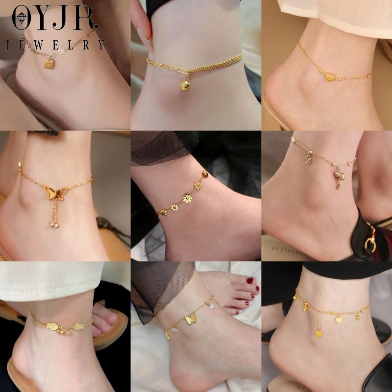 OYJR Lắc chân nữ titan vòng chân không gỉ  Hoa ánh kim sa lấp lánh thời trang thanh lịch dành quà tặng bạn thân nữ