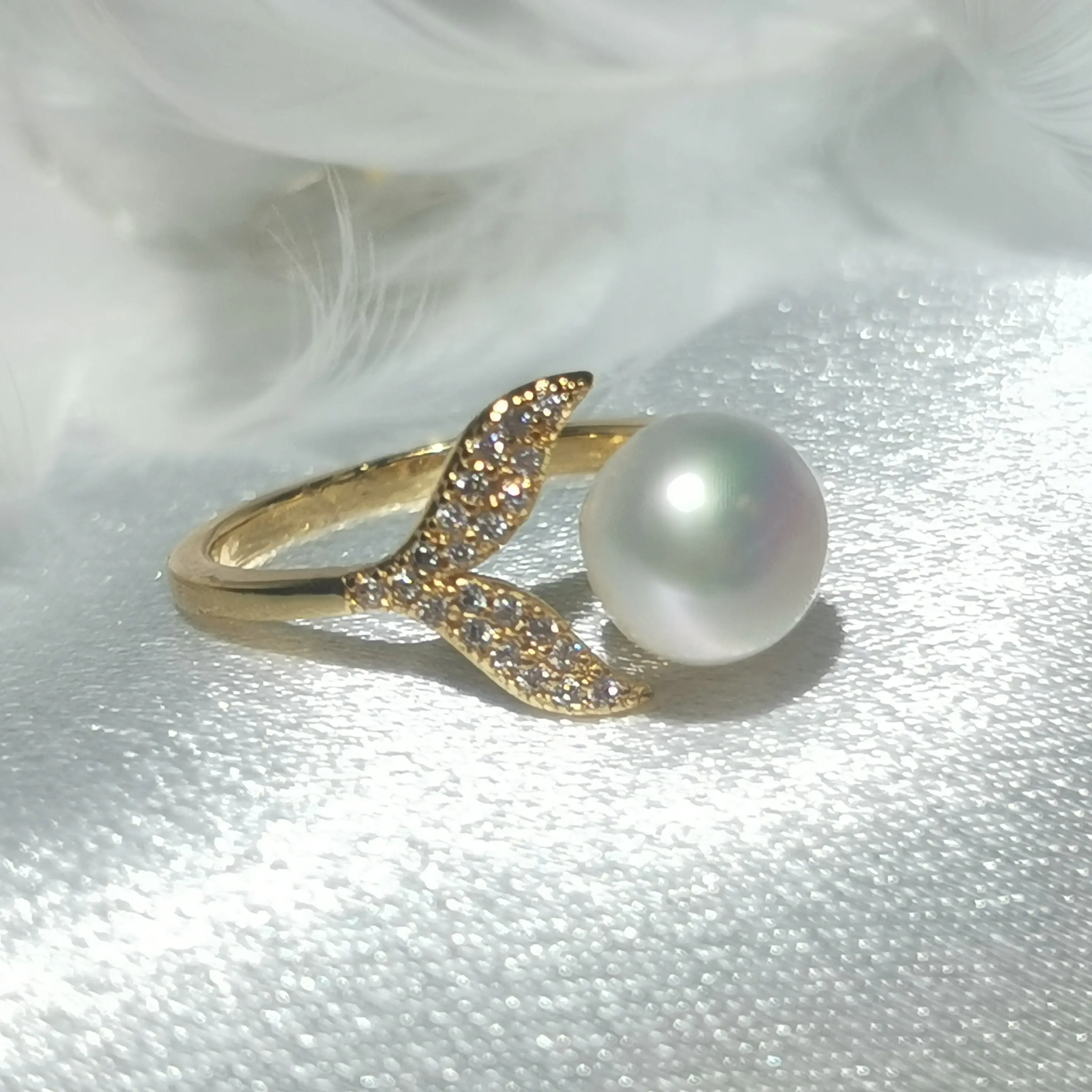 【Mermaid Tail Ring】Natural Freshwater Pearl Ring（Adjustable Size）Anniversary Birthday Daily Wedding Fashion Jewelry