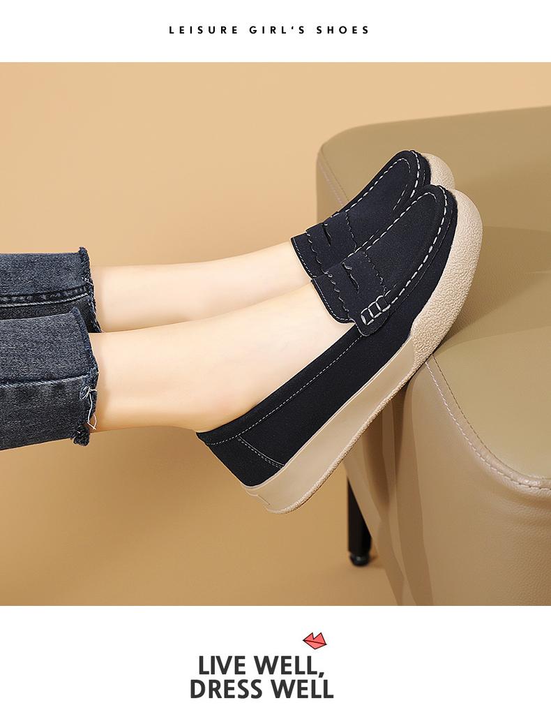 Product Introduction of Giày Da Lộn Cổ Điển Cho Nữ, Giày Đế Mềm, Giày Trượt Chân, Thường Ngày Round Toe Flat Heel (1 cm or less) Shoes Thun 20