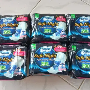 6 PACK CHARM BODY FIT PEMBALUT WANITA 29cm SAFE NIGHT WINGS 6 pack x 5 pads