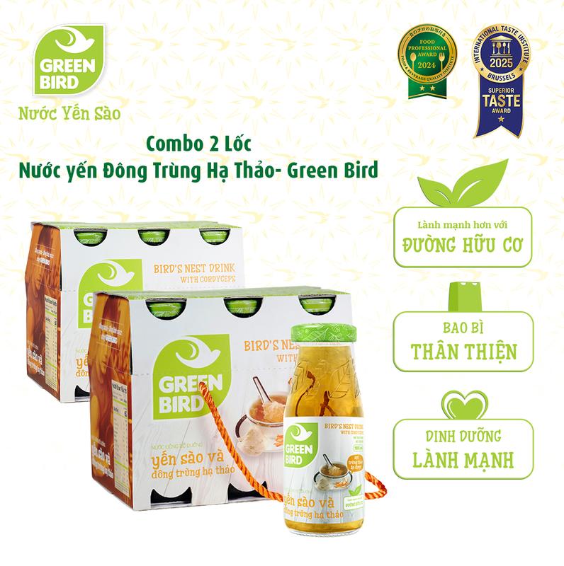 [COMBO X2] Lốc 6 Chai Nước Yến Đông Trùng Hạ Thảo Green Bird Tăng Cường Sức Khỏe 185ml