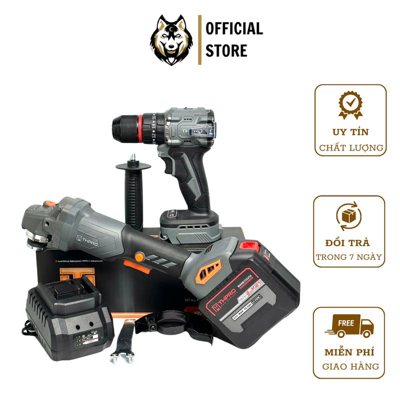 Combo THPRO Máy Mài F1, Máy Khoan TH7713AK Đầu 13ly Kèm Pin 20Cell Sạc - Động Cơ Không Chổi Than, Chân Pin Phổ Thông