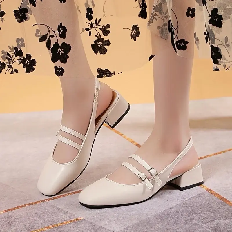 Sepatu Wanita DOOBY Mary Jane Gesper Dua 3 cm Sintetis Tinggi Elegan Glossy Mudah Dibersihkan shoes coquette Heels Selempang New 4