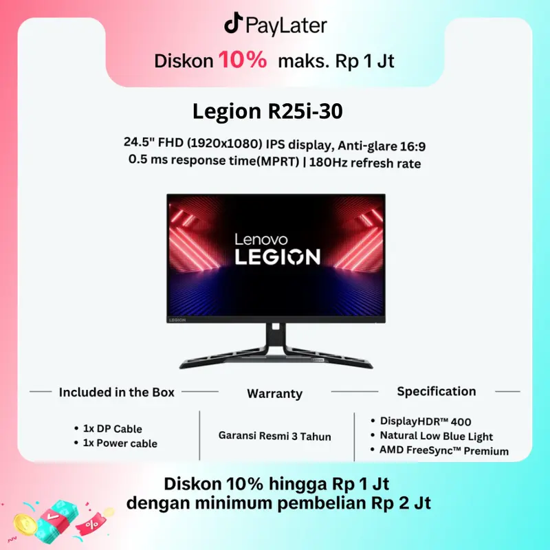 Lenovo Legion R25i-30 Monitor Gaming 25" FHD IPS 180Hz 0.5ms FreeSync 1