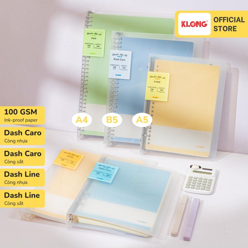  Sổ còng KLONG 100GSM Dash Caro Dash Line A5 B5 A4 