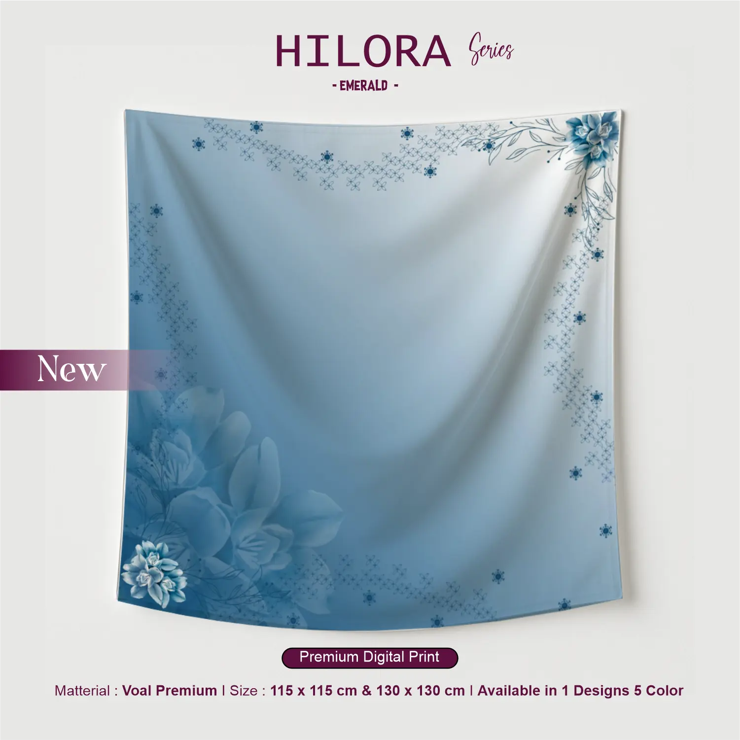 euthic - Hijab Kerudung Ukuran 115x115 cm dan 130 x130 cm Voal Segi Empat Premium