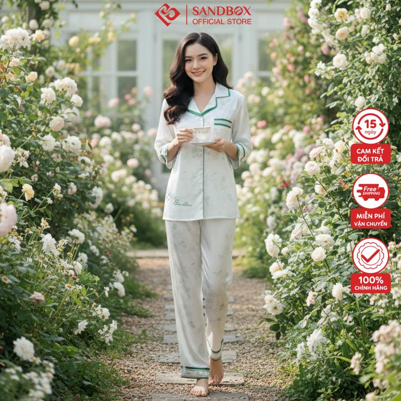  Bộ pijama nữ SANDBOX đồ bộ tay lỡ quần dài chất lụa Latin cao cấp mềm mịn họa tiết thiên nhiên Sang Trọng BPD25003 