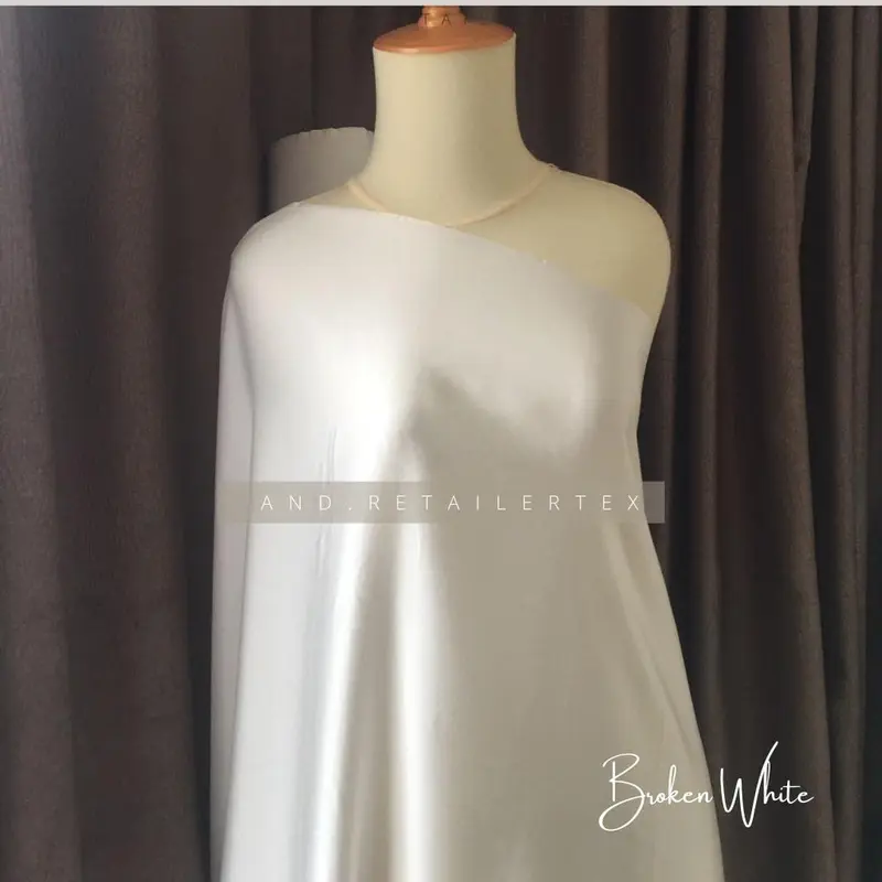 harga setengah meter Kain Satin MXMara Original Pure Silk 100% Warna Putih Tulang Broken White 7