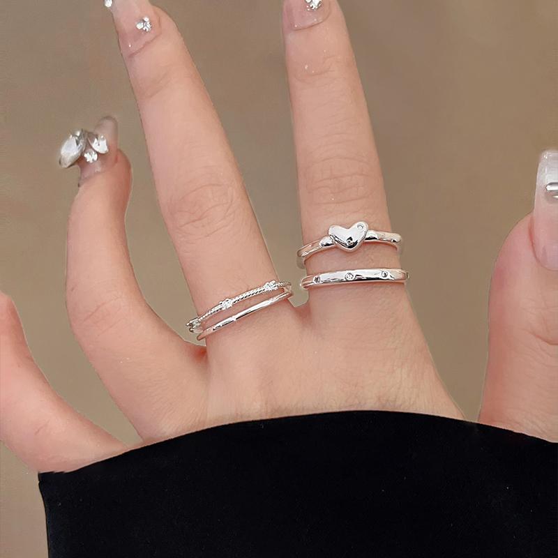 Nhẫn Mở Đôi Zircon, Thời Trang Phong Cách Hàn Quốc Của Tình Yêu, Dành Cho Phụ Nữ Và Học Sinh, Thiết Kế Tinh Tế Thích Hợp Làm Quà Tặng Sinh Nhật, Ins Exquisite 3