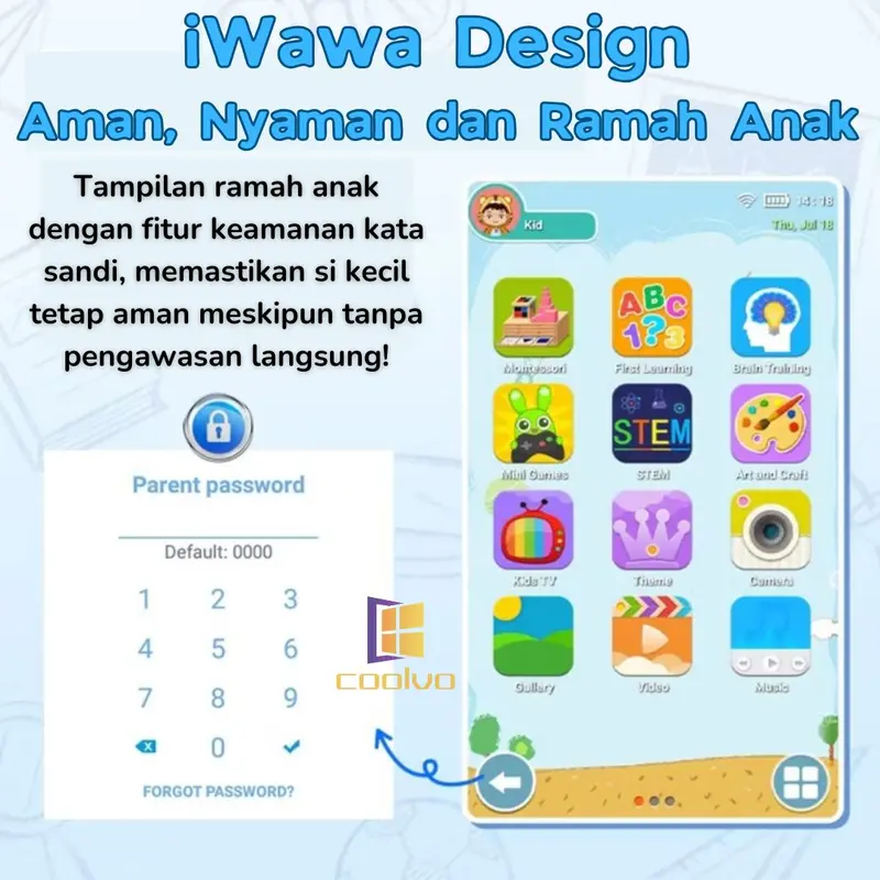 COOLVO C07-New TABLET ANDROID 2025 Versi 13 Pink Biru Blue Layar FULL HD 4/64GB Anti Radiasi Tab Edukasi Belajar Game Bermain Edukasi 6