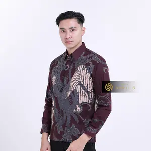 BATIK NAWILIS Kemeja Katun Pria SlimFit Lapis Furing Premium Motif NARWASTU BURGUNDY