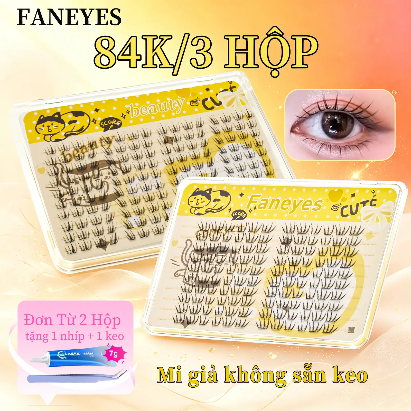 【84K/3 hộp】【Mua 2 hộp tặng keo + nhíp】FANEYES Mi giả không sẵn keo Dung tích siêu lớn, lông mi tự nhiên giống thật cong dày định hình bền lâu làm to mắt phù hợp đi làm hàng ngày dễ sử dụng thân thiện với người mới bắt đầu